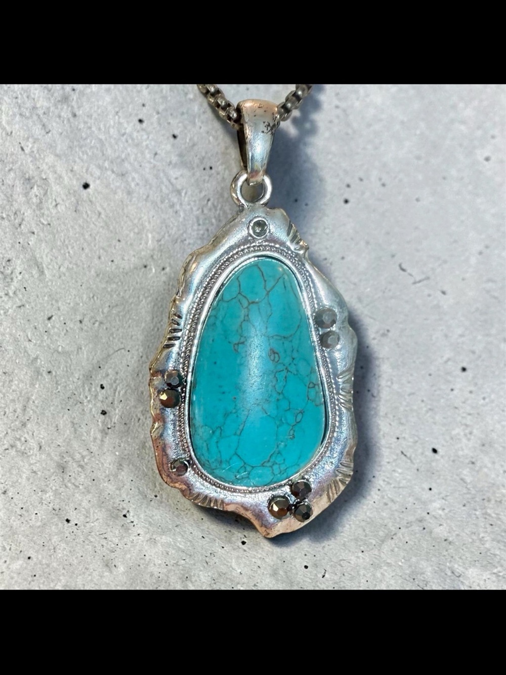 Turquoise Stone Silver Pendant Necklace - Blue Turquoise